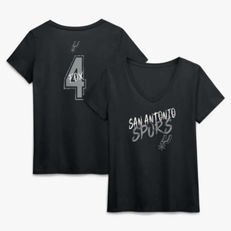 Women's De'Aaron Fox Black San Antonio Spurs Hustle Name & Number V-Neck T-Shirt