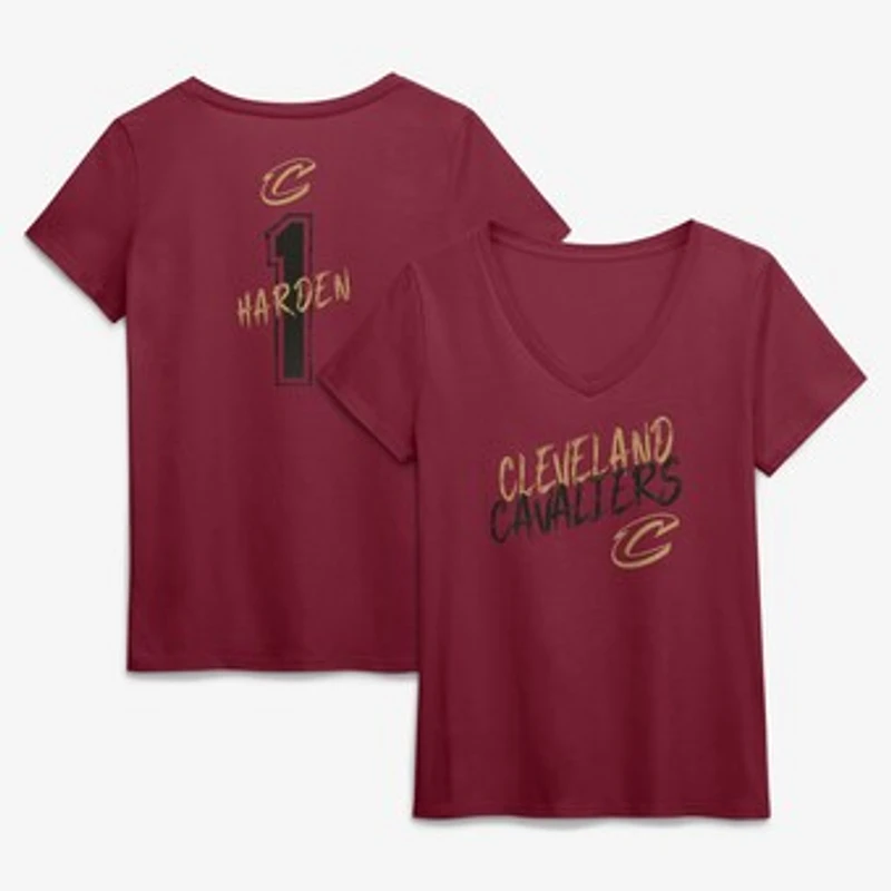 Women's James Harden Wine Cleveland Cavaliers Hustle Name & Number V-Neck T-Shirt