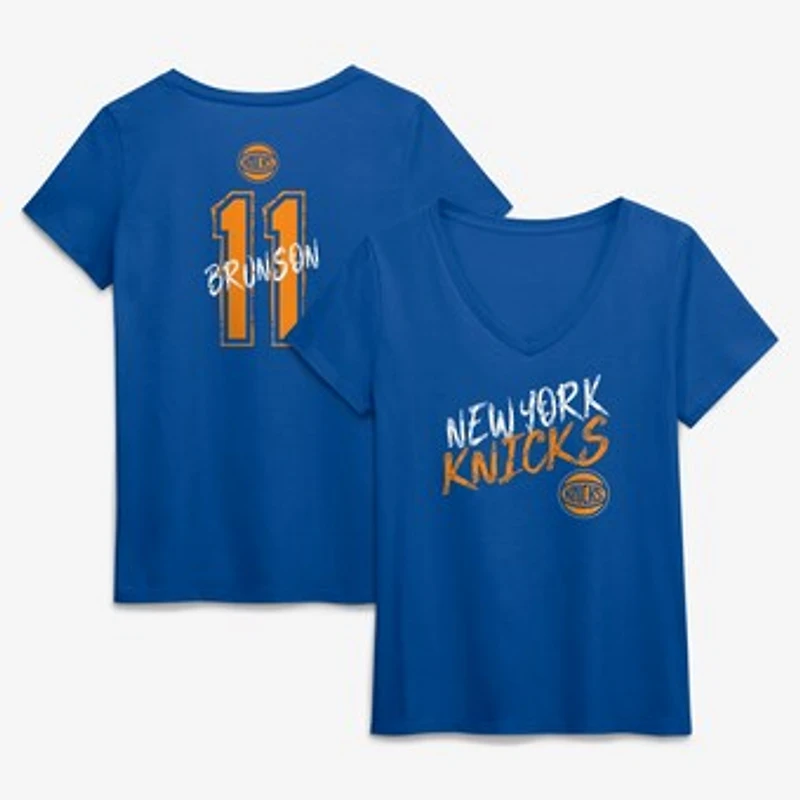 Women's Jalen Brunson Blue New York Knicks Hustle Name & Number V-Neck T-Shirt