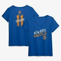 Women's Jalen Brunson Blue New York Knicks Hustle Name & Number V-Neck T-Shirt