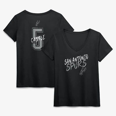 Women's Stephon Castle Black San Antonio Spurs Hustle Name & Number V-Neck T-Shirt