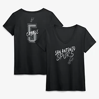 Women's Stephon Castle Black San Antonio Spurs Hustle Name & Number V-Neck T-Shirt