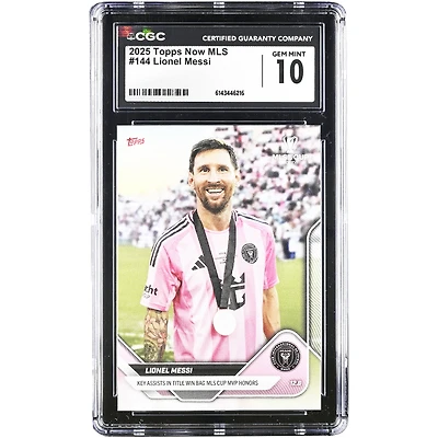Lionel Messi Inter Miami CF 2025 Topps Now MLS Key Assists in Title Win Bag MLS Cup MVP Honors #144 CGC Authenticated 10 Card