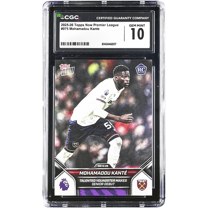 Mohamadou Kanté West Ham United 2025-26 Topps Now Premier League Talented Youngster Makes Senior Debut #75 CGC Authenticated 10 Rookie Card