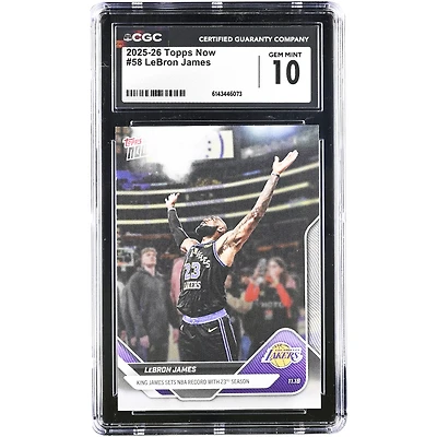 LeBron James Los Angeles Lakers 2025-26 Topps Now King James Sets NBA Record with 23rd Season #58 CGC Authenticated 10 Card
