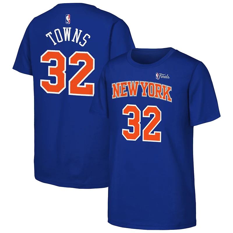 Youth Nike Karl-Anthony Towns Blue New York Knicks 2026 NBA Finals Name & Number T-Shirt