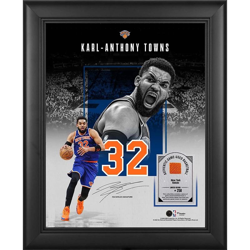 Karl-Anthony Towns New York Knicks Facsimile Signature Framed 11" x 14" Showcase Collage with a Piece of Game-Used Basketball - Limited Edition of 250