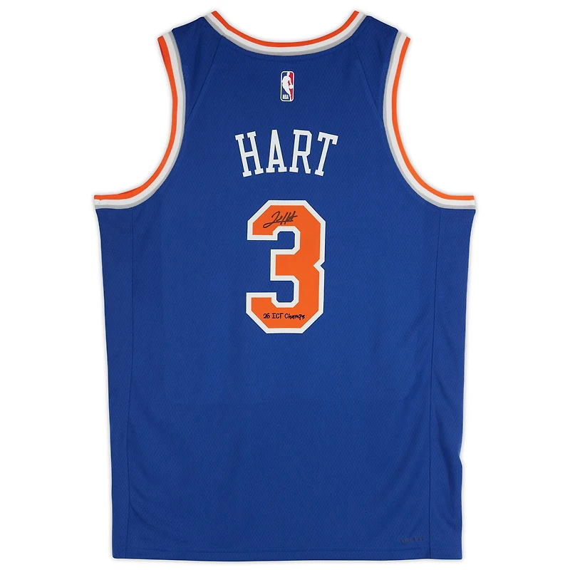 Josh Hart New York Knicks Autographed Blue Nike Icon Edition Swingman Jersey with "26 ECF Champs" Inscription