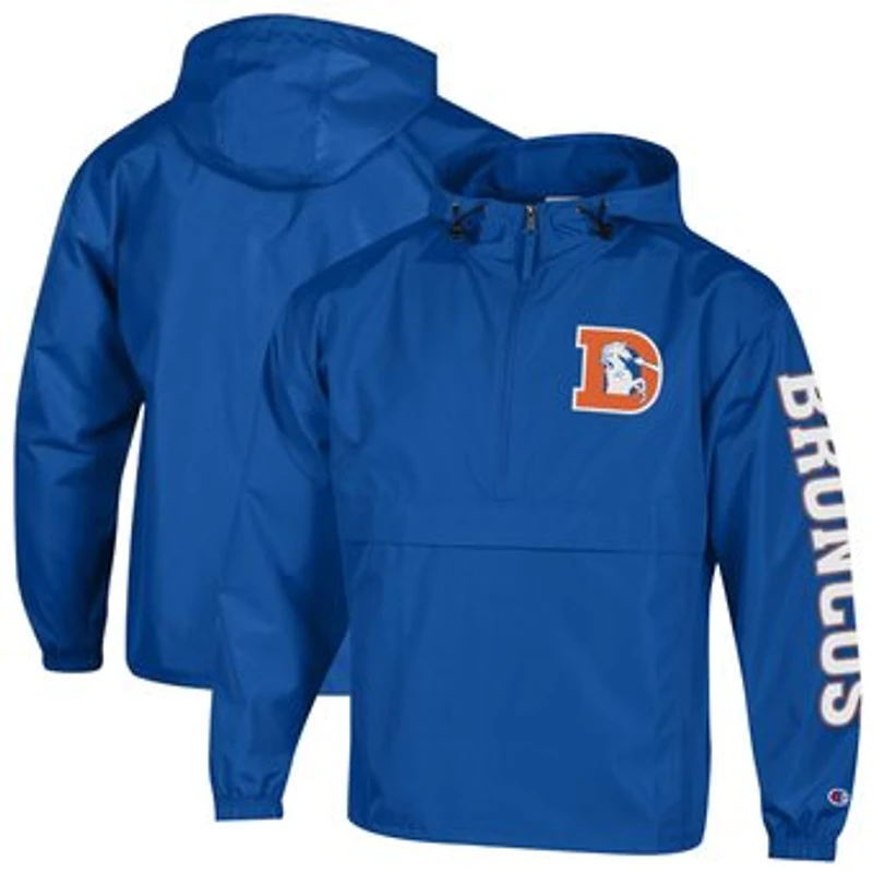 Men's Champion Royal Denver Broncos Packable Hooded Windbreaker Half-Zip Jacket