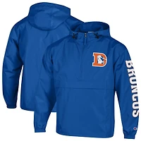 Men's Champion  Royal Denver Broncos Packable Hooded Windbreaker Half-Zip Jacket