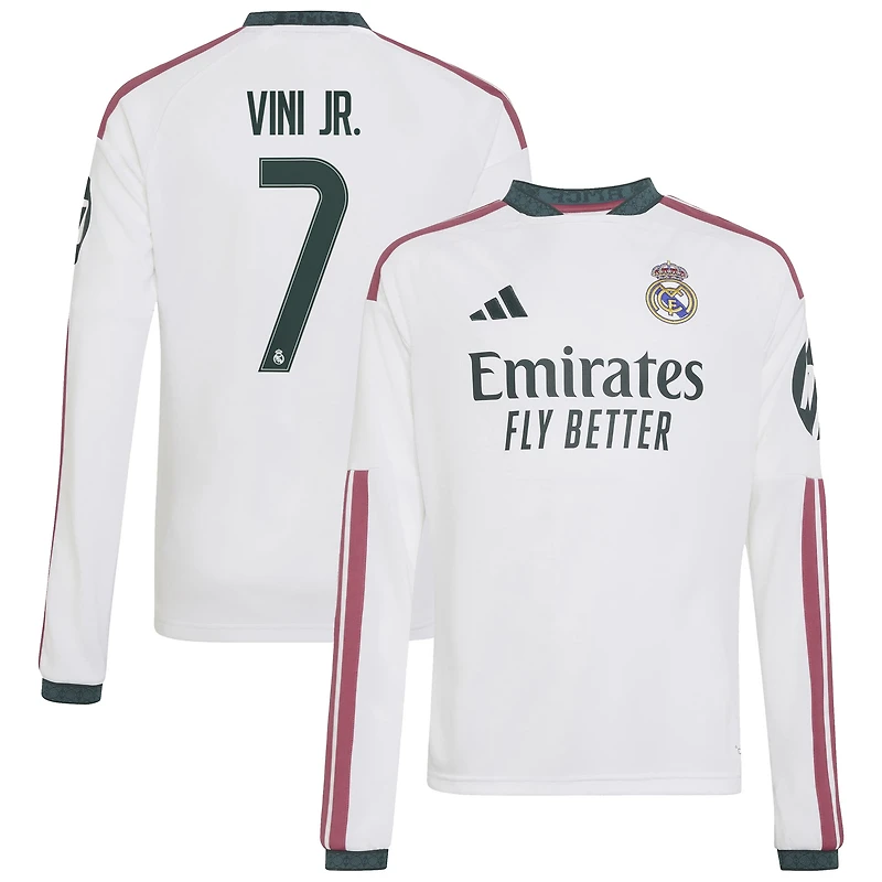 Youth adidas Vini Jr. White Real Madrid 2026/27 Home Replica Long Sleeve Jersey
