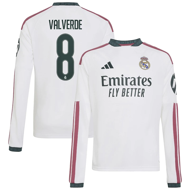 Youth adidas Federico Valverde White Real Madrid 2026/27 Home Replica Long Sleeve Jersey