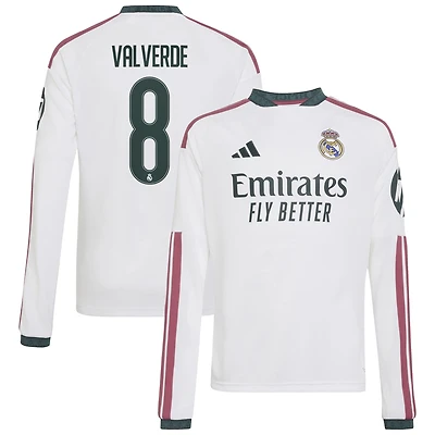 Youth adidas Federico Valverde White Real Madrid 2026/27 Home Replica Long Sleeve Jersey
