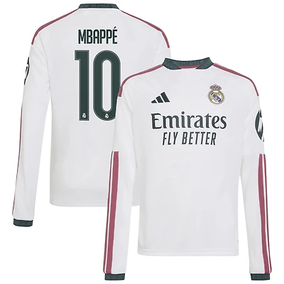Youth adidas Kylian Mbappé White Real Madrid 2026/27 Home Replica Long Sleeve Jersey