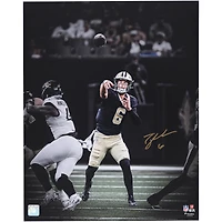 Tyler Shough New Orleans Saints Autographed 16" x 20" Pocket Throwing Spotlight Photograph