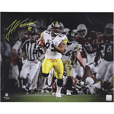 James Harrison Pittsburgh Steelers Autographed 16" x 20" Super Bowl XLIII Pick Six Spotlight Photograph
