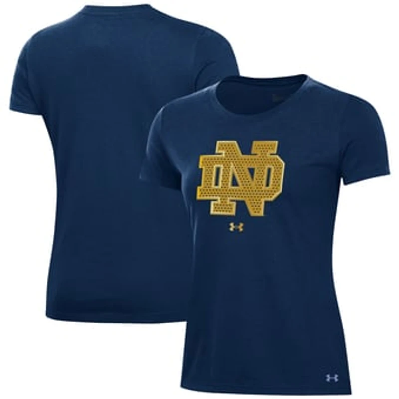 Women's Under Armour Navy Notre Dame Fighting Irish 2026 Shamrock Series Lambeau Metallic Interlocking Performance T-Shirt