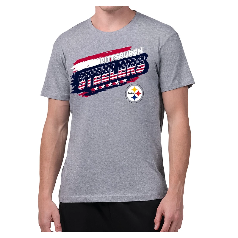 Men's Starter Gray Pittsburgh Steelers Patriotic Paint T-Shirt