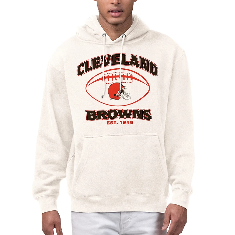 Men's Starter Cream Cleveland Browns Kickoff Fleece Hoodie