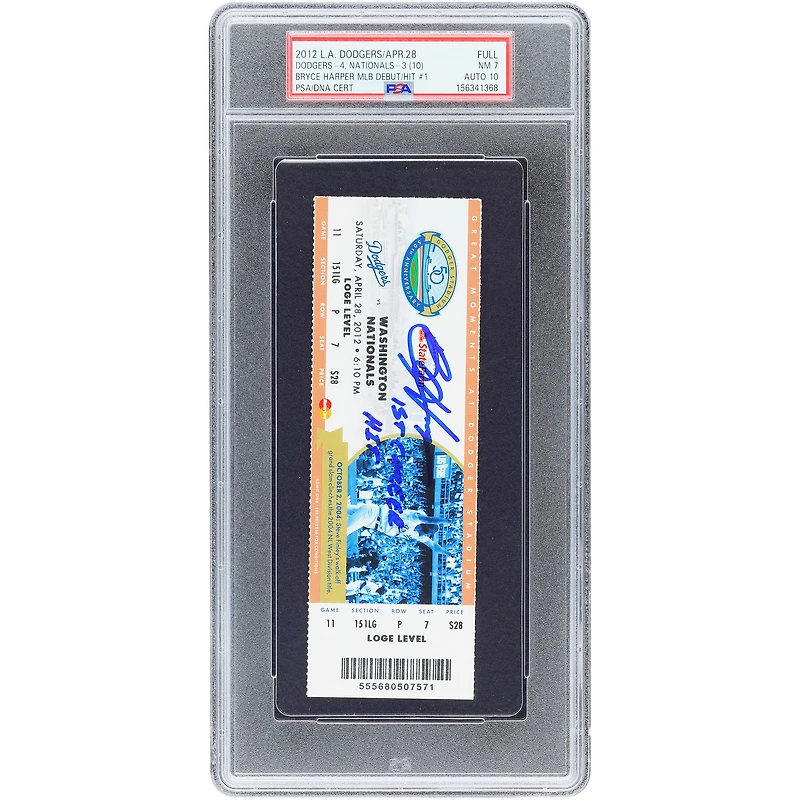 Bryce Harper Washington Nationals Autographed MLB Debut & Hit #1 PSA Authenticated / Ticket from April 28