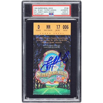Troy Aikman Dallas Cowboys Autographed 1994 Super Bowl XXVIII PSA Authenticated Auto 10 Ticket