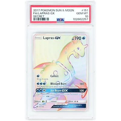 Lapras GX 2017 Pokemon Sun & Moon Base Set Secret Rare #151 PSA Authenticated 10 Card