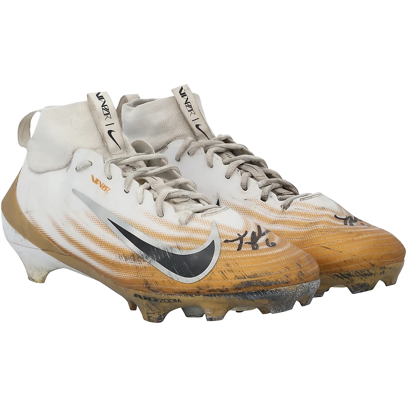 Tyler Shough New Orleans Saints Autographed Game-Used White/Gold Nike Cleats from the 2025-26 NFL Season