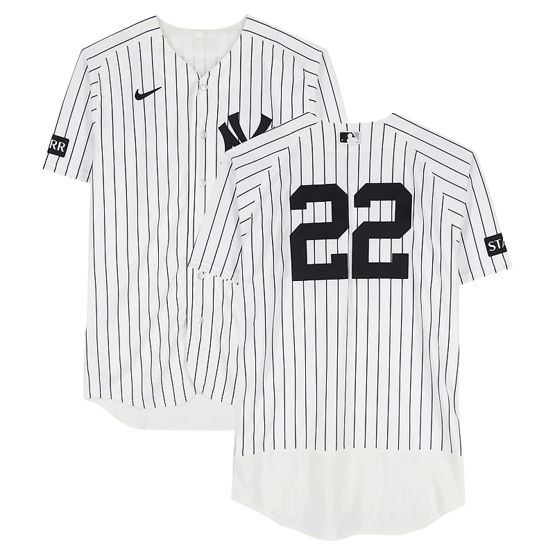 Ben Rice New York Yankees Game-Used #22 White Pinstripe Nike Jersey vs. Baltimore Orioles on May 3, 2026 - 2-2, HR, RBI, 2 R