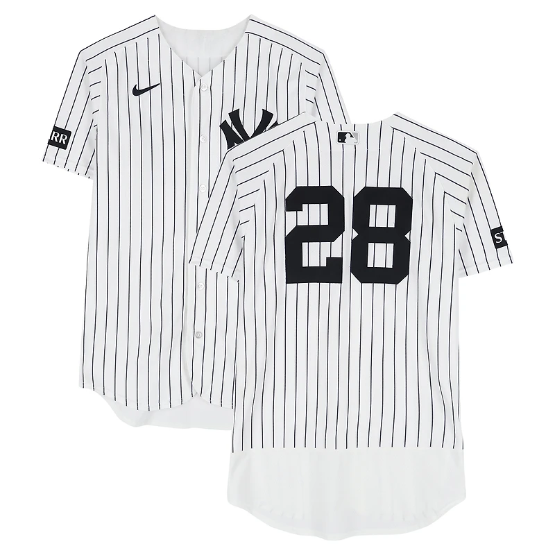 Austin Wells New York Yankees Player-Worn #28 White Pinstripe Nike Jersey vs. Texas Rangers on May 7, 2026