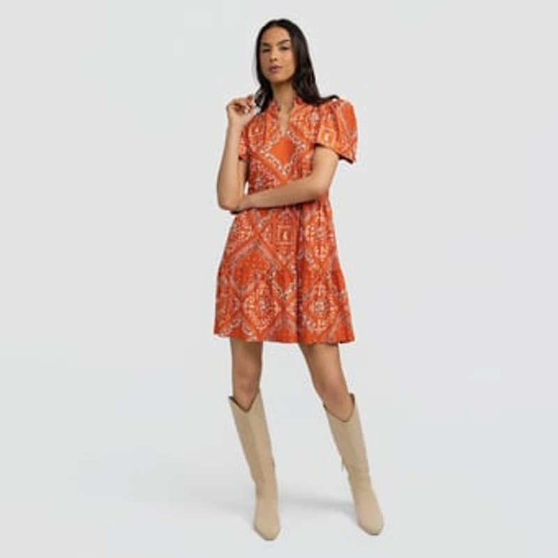 Women's Smith & Quinn Texas Orange Texas Longhorns Bandana Print Tiered Dress