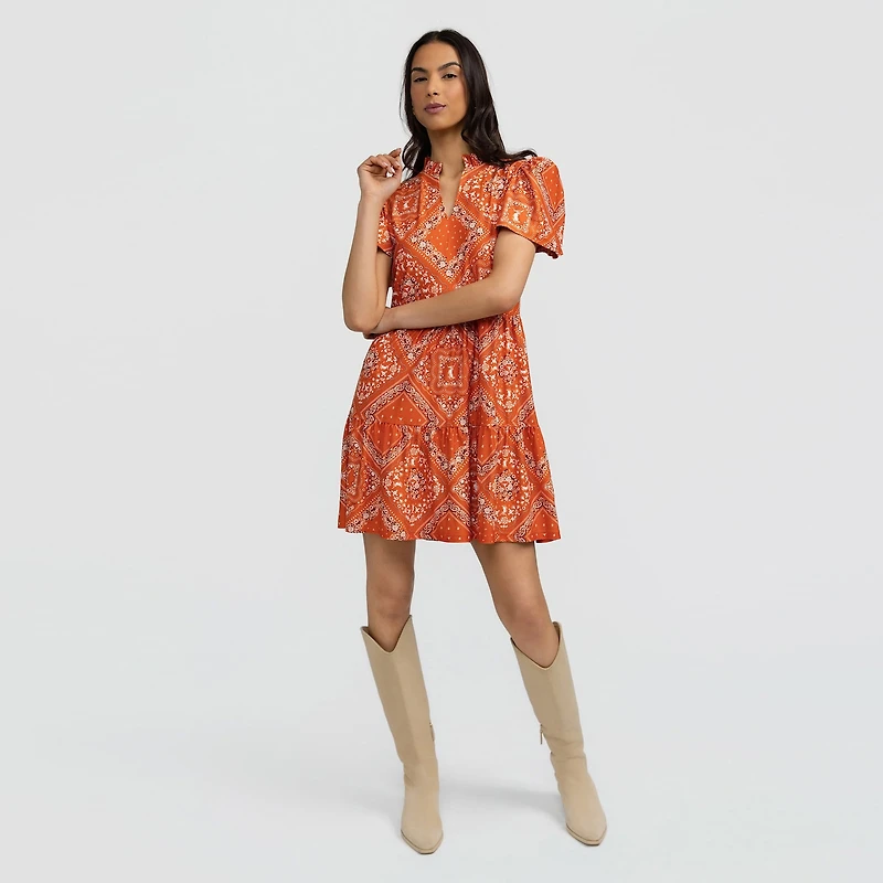 Women's Smith & Quinn Texas Orange Texas Longhorns Bandana Print Tiered Dress