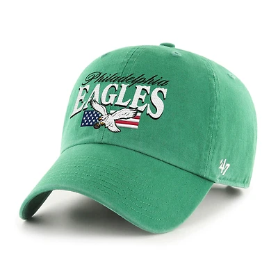 Men's '47 Kelly Green Philadelphia Eagles American Flag Clean Up Adjustable Hat