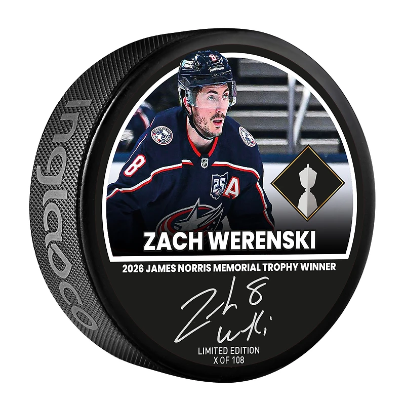 Zach Werenski Columbus Blue Jackets Autographed 2026 Norris Trophy Winner Hockey Puck - Limited Edition of 108