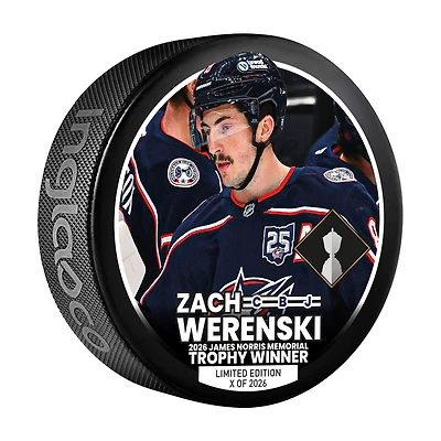 Zach Werenski Columbus Blue Jackets Inglasco 2026 Norris Trophy Winner Hockey Puck - Limited Edition of 2026