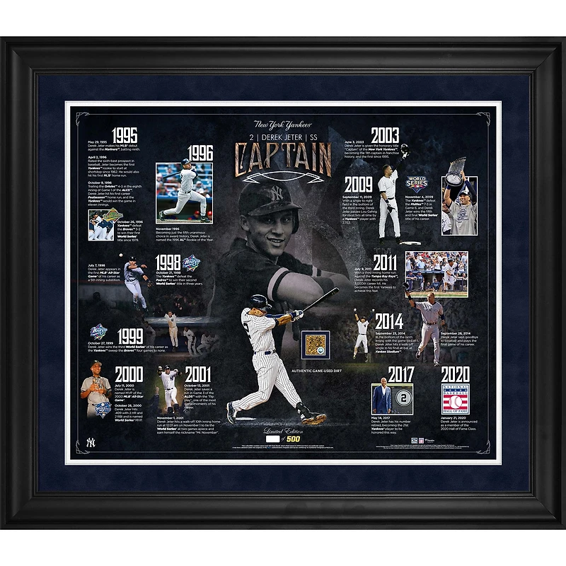 Derek Jeter New York Yankees Framed 20" x 24" Career Timeline Collage with a Capsule of Game-Used Dirt - Limited Edition of 500