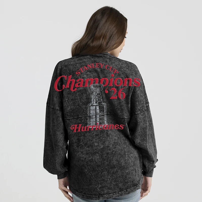Women's Fanatics Black Carolina Hurricanes 2026 Stanley Cup Champions Mineral Wash Spirit Jersey Long Sleeve T-Shirt