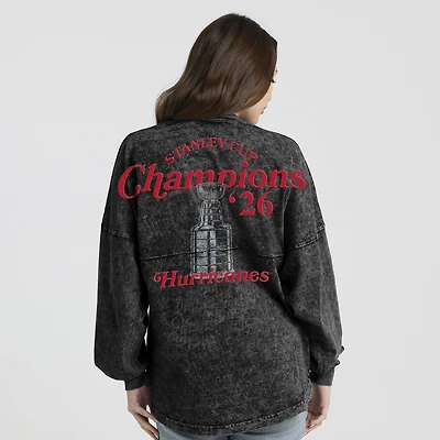 Women's Fanatics Black Carolina Hurricanes 2026 Stanley Cup Champions Mineral Wash Spirit Jersey Long Sleeve T-Shirt