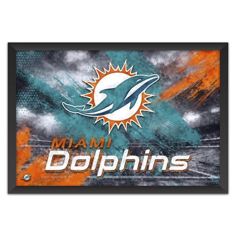 Miami Dolphins 27" x 39" Brush Stroke Logo Framed Art Print