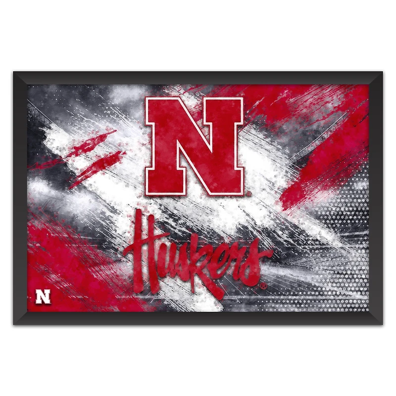 Nebraska Huskers 27" x 39" Brush Stroke Logo Framed Art Print