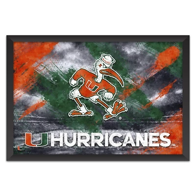 Miami Hurricanes 14" x 20" Brush Stroke Logo Framed Art Print