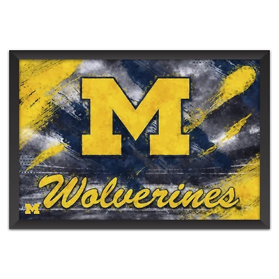 Michigan Wolverines 14" x 20" Brush Stroke Logo Framed Art Print