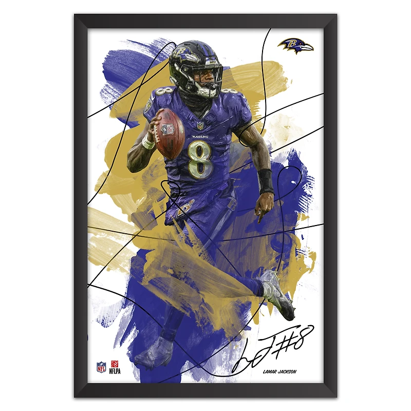 Lamar Jackson Baltimore Ravens 27" x 39" Brush Stroke Player Framed Art Print