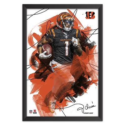 Ja'Marr Chase Cincinnati Bengals 27" x 39" Brush Stroke Player Framed Art Print