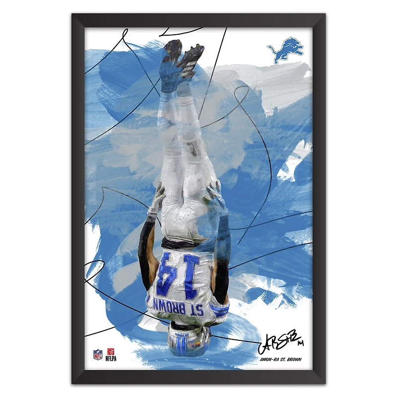 Amon-Ra St. Brown Detroit Lions 27" x 39" Brush Stroke Player Framed Art Print