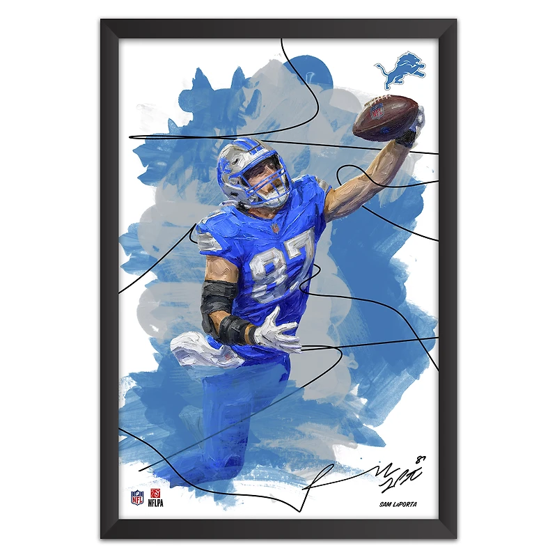 Sam LaPorta Detroit Lions 27" x 39" Brush Stroke Player Framed Art Print