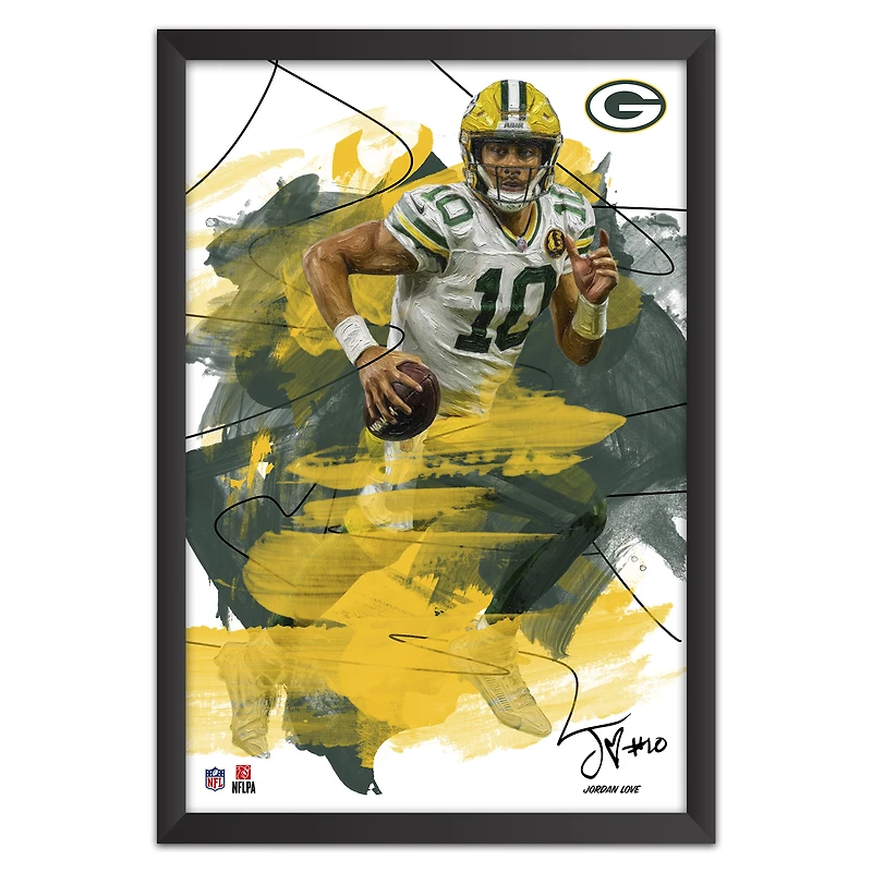 Jordan Love Green Bay Packers 27" x 39" Brush Stroke Player Framed Art Print