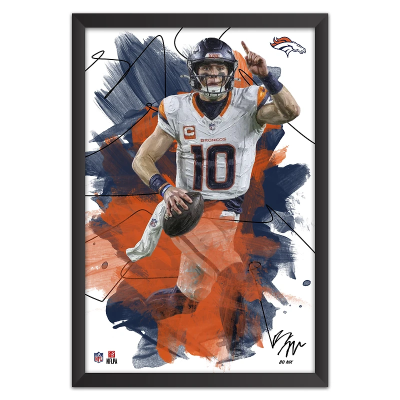 Bo Nix Denver Broncos 14" x 20" Brush Stroke Player Framed Art Print