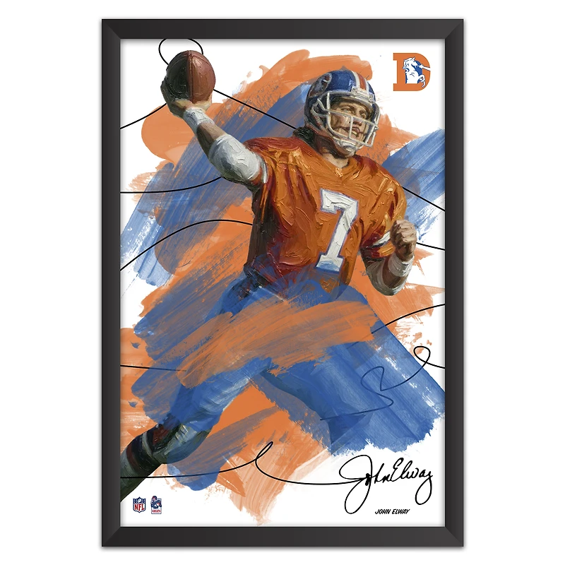 John Elway Denver Broncos 27" x 39" Brush Stroke Player Framed Art Print