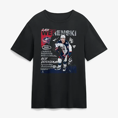 Men's Zach Werenski Black Columbus Blue Jackets 2026 Norris Trophy Winner T-Shirt