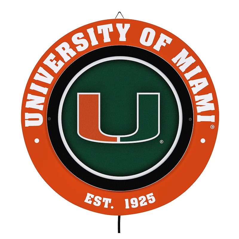 Miami Hurricanes 15" LED Round Metal Lit Wall Sign